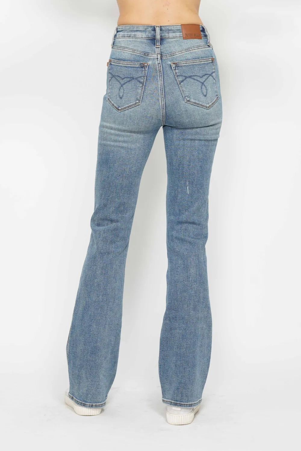 Judy Blue Full Size Tummy Control Back Embroidered Pocketed Bootcut Jeans Plus Size - kinko