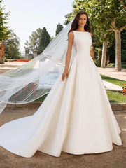 French Retro Lace Advanced Texture Satin Slim Bridal Simple Elegant Trailing Wedding Dress - kinko