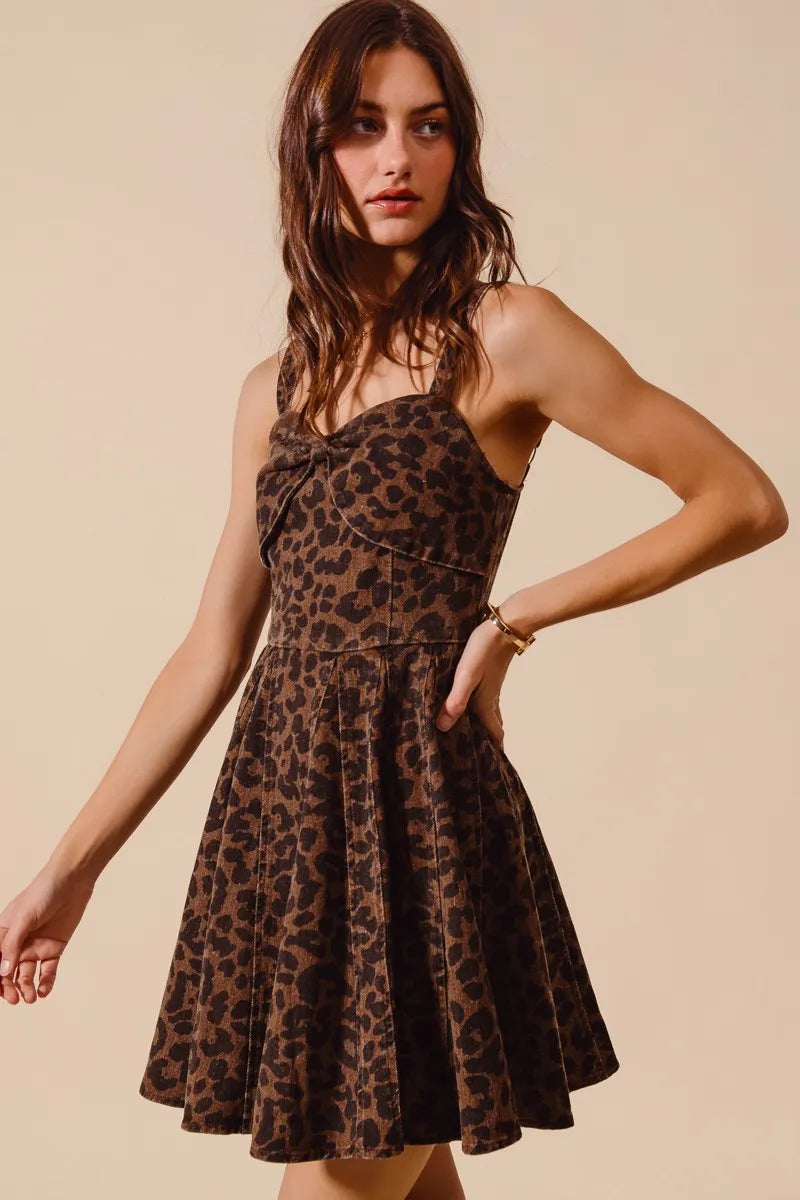 SO ME Mineral Washed Leopard Flare Cami Dress - kinko