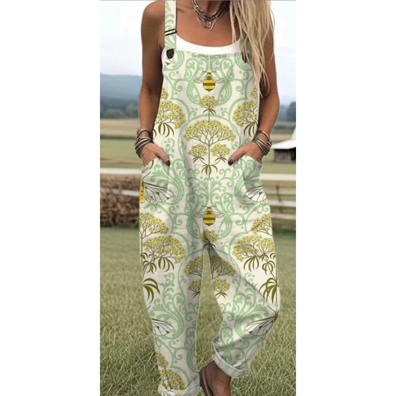 Women's Digital 3D Printing Buttons Casual Suspender Trousers Suspenders - kinko