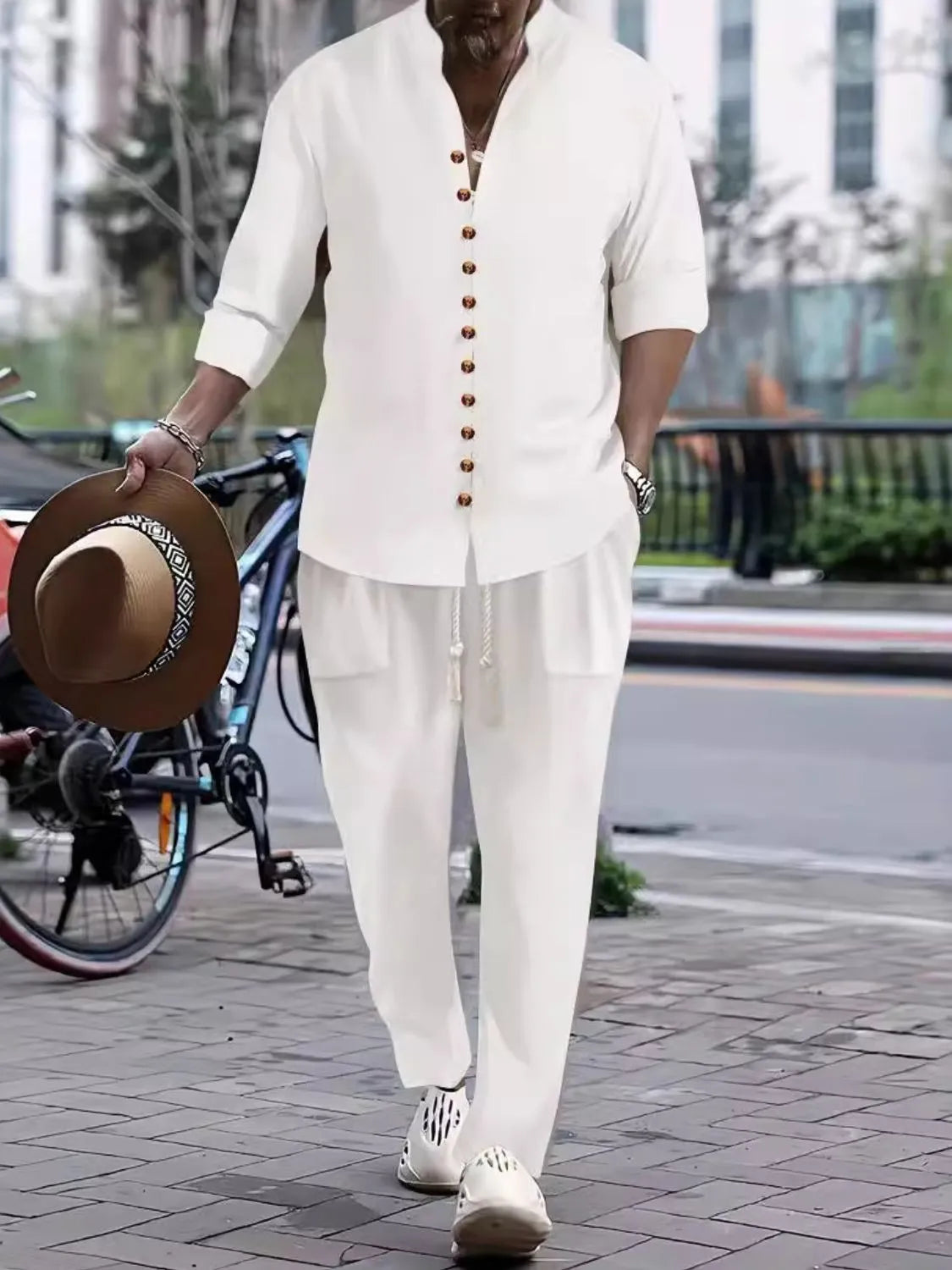 Men's Button Front Long Sleeve Shirt and Pants Set - kinko