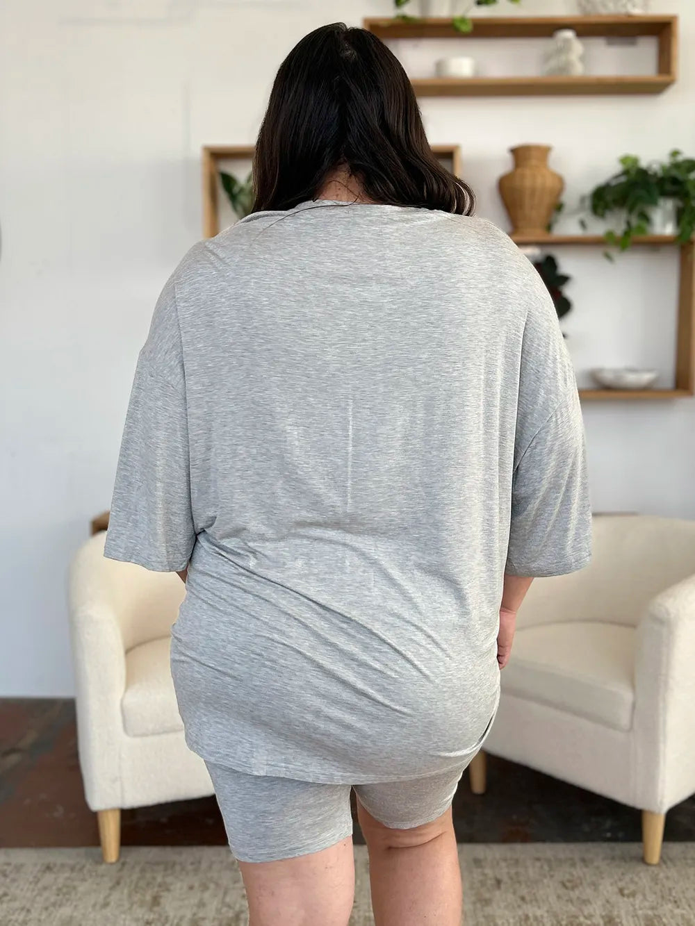 Basic Bae Bamboo Full Size Round Neck Drop Shoulder T-Shirt and Shorts Set - kinko
