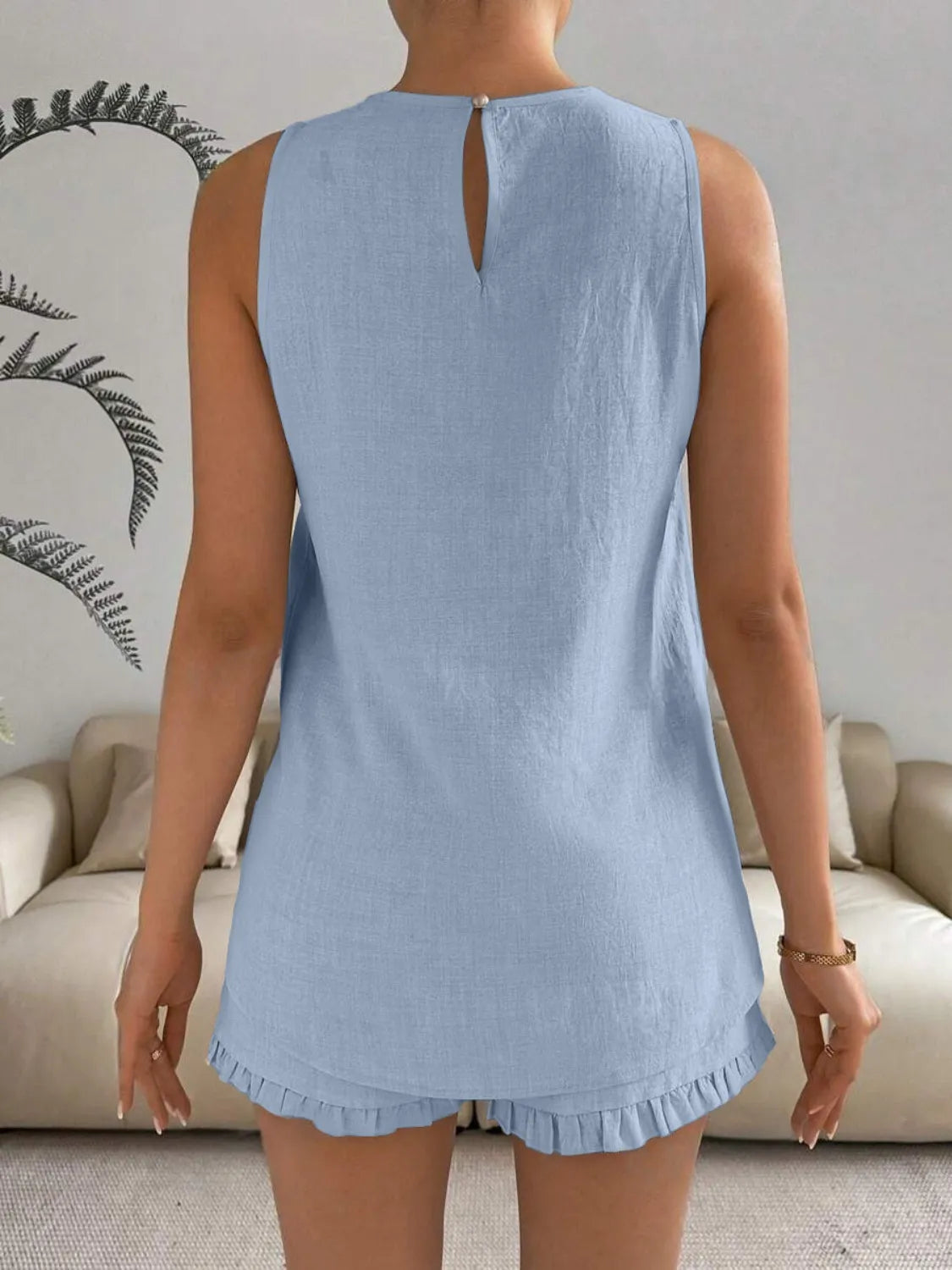 Lace Detail Round Neck Tank and Shorts Set - kinko