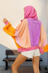 Double Take Full Size Color Block Zip Up Hoodie - kinko