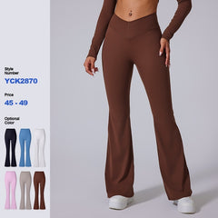 Brushed Flared V-waist Sports Tight Trousers - kinko