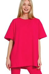 Zenana Cotton Round Neck Top & Legging Set - kinko