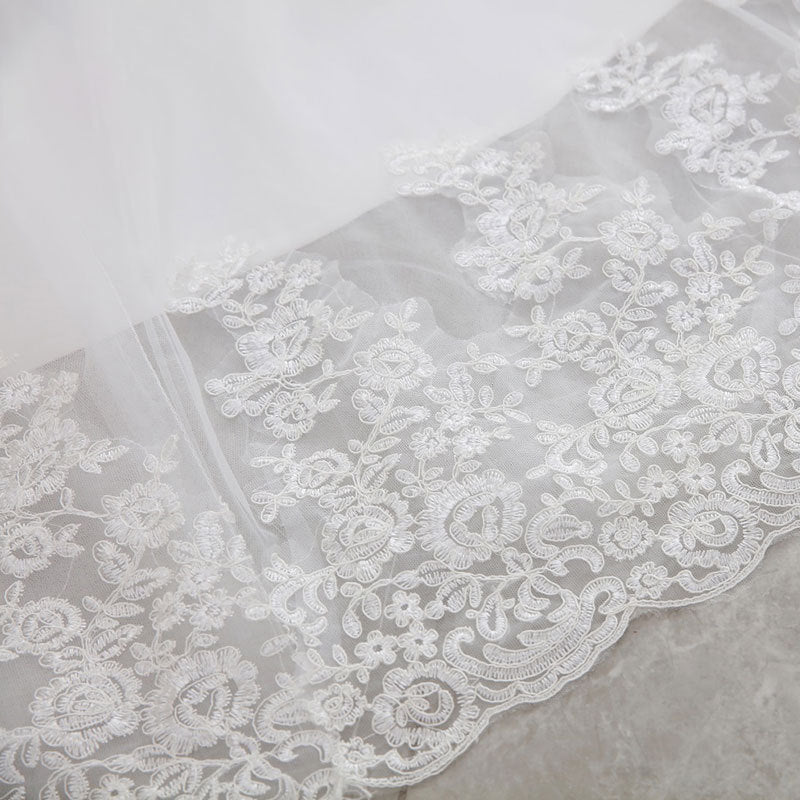 High Waist White Temperament Dream Lace Mid-waist Long Tail V-neck Wedding Dress - kinko