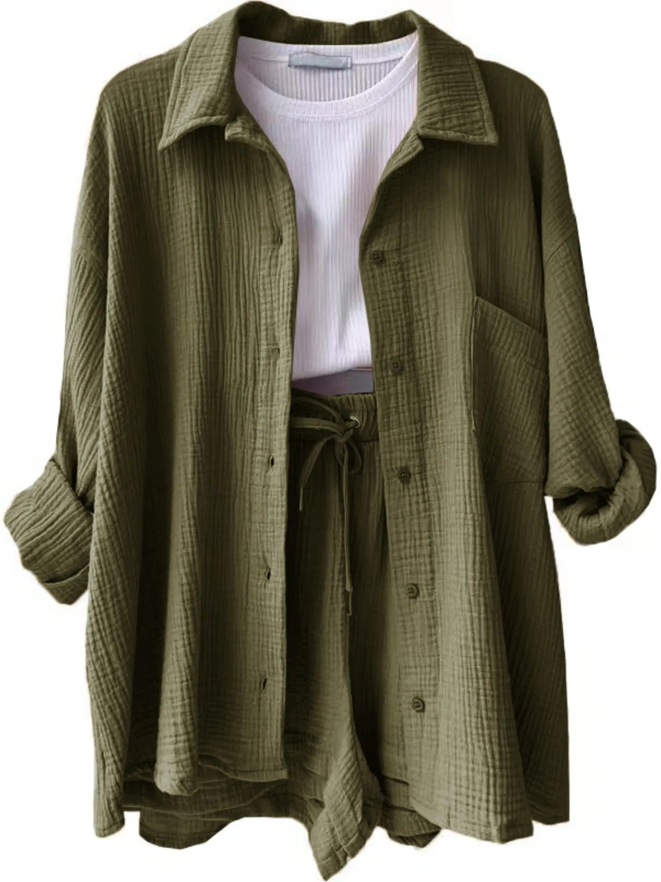 Button Up Shirt and Shorts Set - kinko