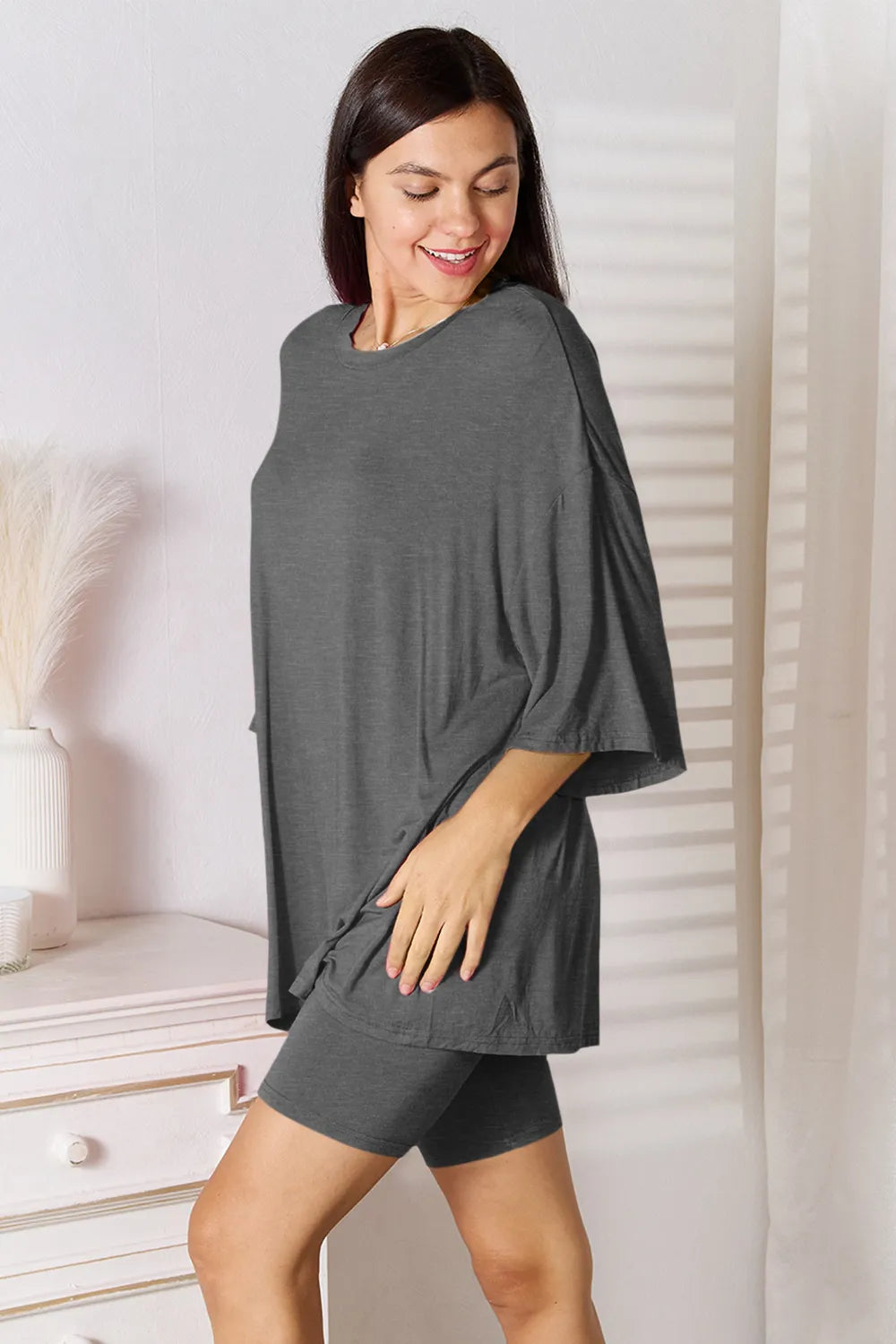 Basic Bae Full Size Soft Rayon Three-Quarter Sleeve Top and Shorts Set - kinko