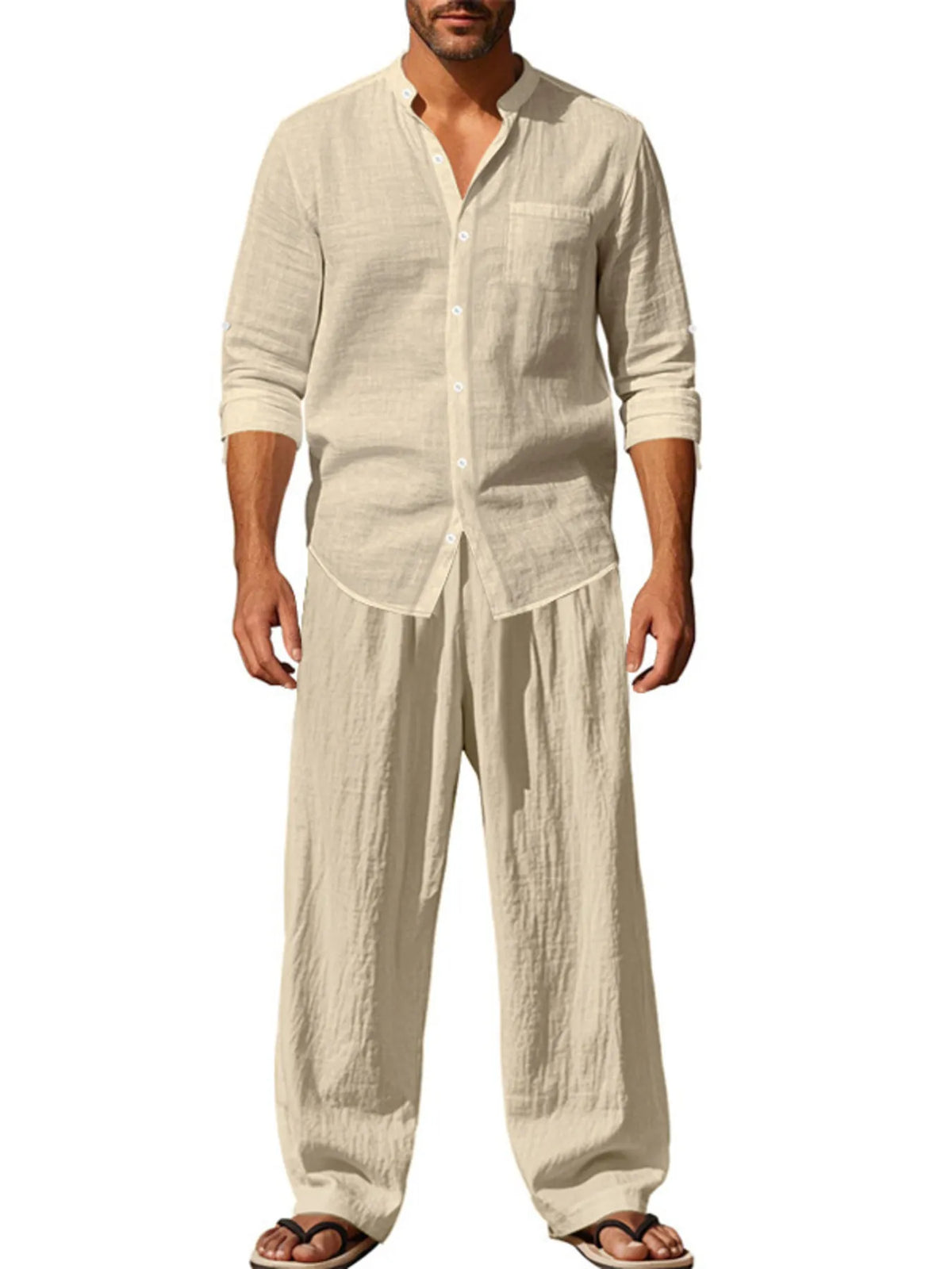 Men's Full Size Button Up Shirt and Pants Set Plus Size - kinko