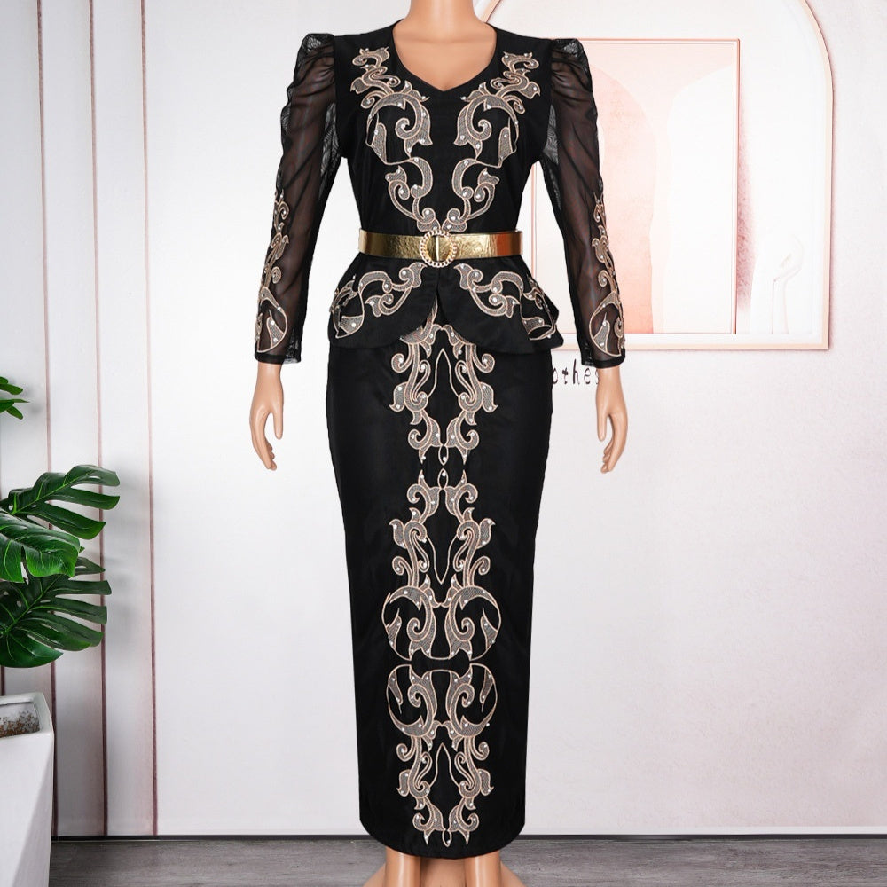 Women's Luxury Rhinestone Beaded V-neck Formal Dress - kinko