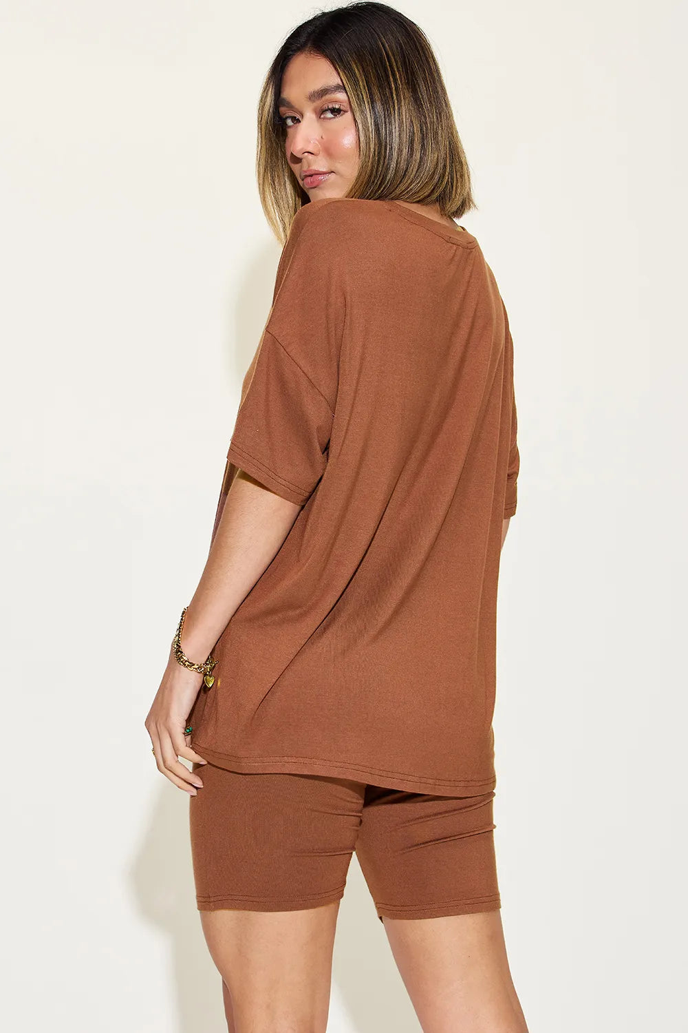 Basic Bae Full Size V-Neck Drop Shoulder T-Shirt and Shorts Set - kinko