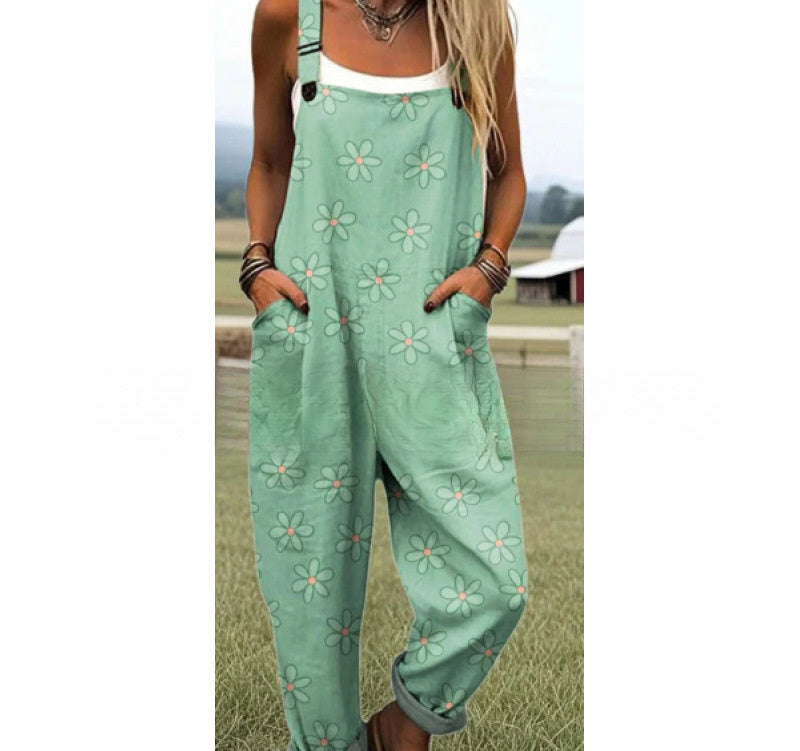 Women's Digital 3D Printing Buttons Casual Suspender Trousers Suspenders - kinko