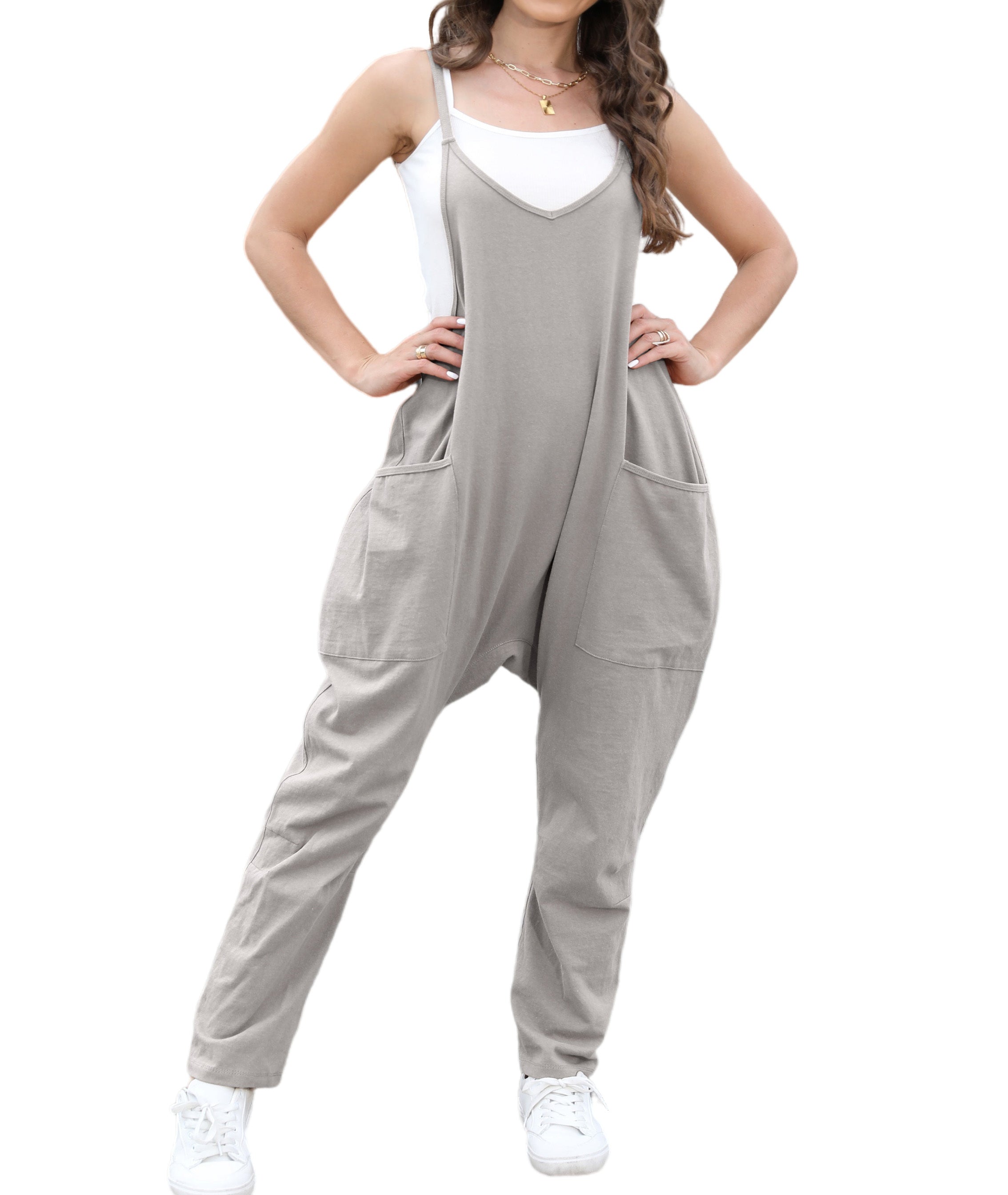Self-pick-up Only Women's Casual Sleeveless Backless Loose Solid Color Jumpsuit Loose Stretch Pants Zipper Jumpsuit With Pockets Only Self-pickup Is Supported - kinko