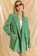 BiBi Vintage Washed Peak Lapel Double Breasted Blazer - kinko