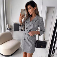 Fashion Printing Plaid Blazer Dress Women - kinko