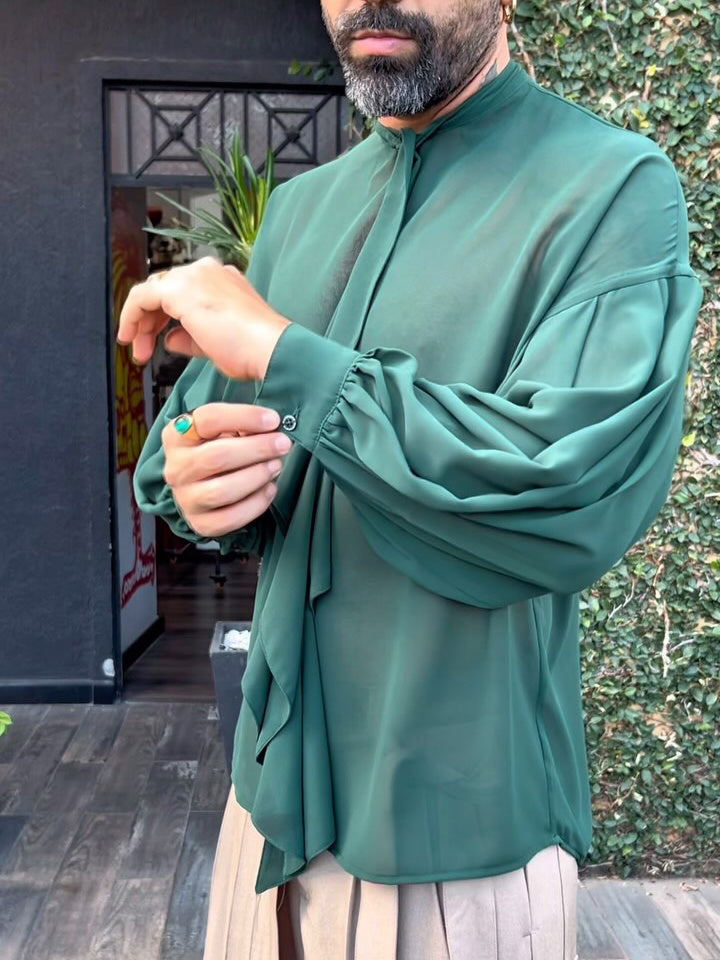 Men's Elegant Ruffled Long Sleeve Shirt - kinko