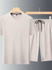 Men's Plus Size Round Neck Short Sleeve Top and Shorts Set - kinko