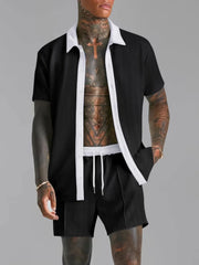 Men's Full Size Collared Neck Short Sleeve Top and Shorts Set Plus Size - kinko