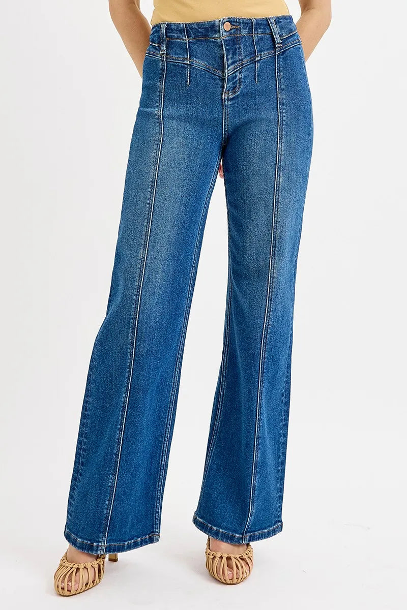 RISEN Seam Detail Wide Leg Jeans - kinko