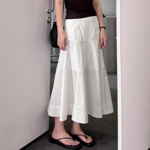 Weißer Damenrock aus gespleißter Baumwolle mit hoher Taille und mittlerer Länge