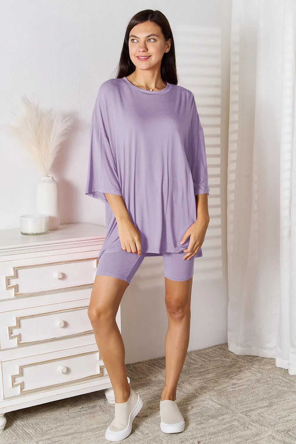 Basic Bae Full Size Soft Rayon Three-Quarter Sleeve Top and Shorts Set - kinko