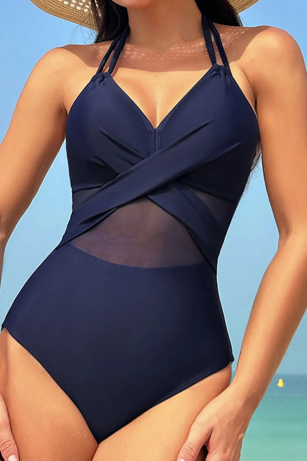 Crisscross Halter Neck One-Piece Swimwear - kinko