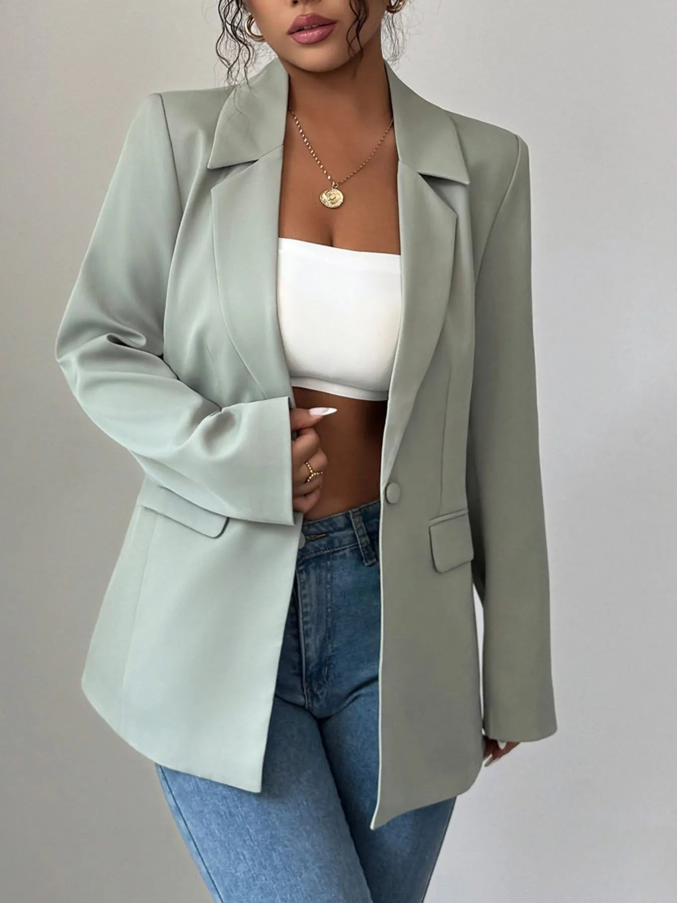 One Button Lapel Collar Blazer - kinko