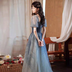 Gradient Blue Evening Elegant Socialite Ceremony Performance Banquet Dress - kinko