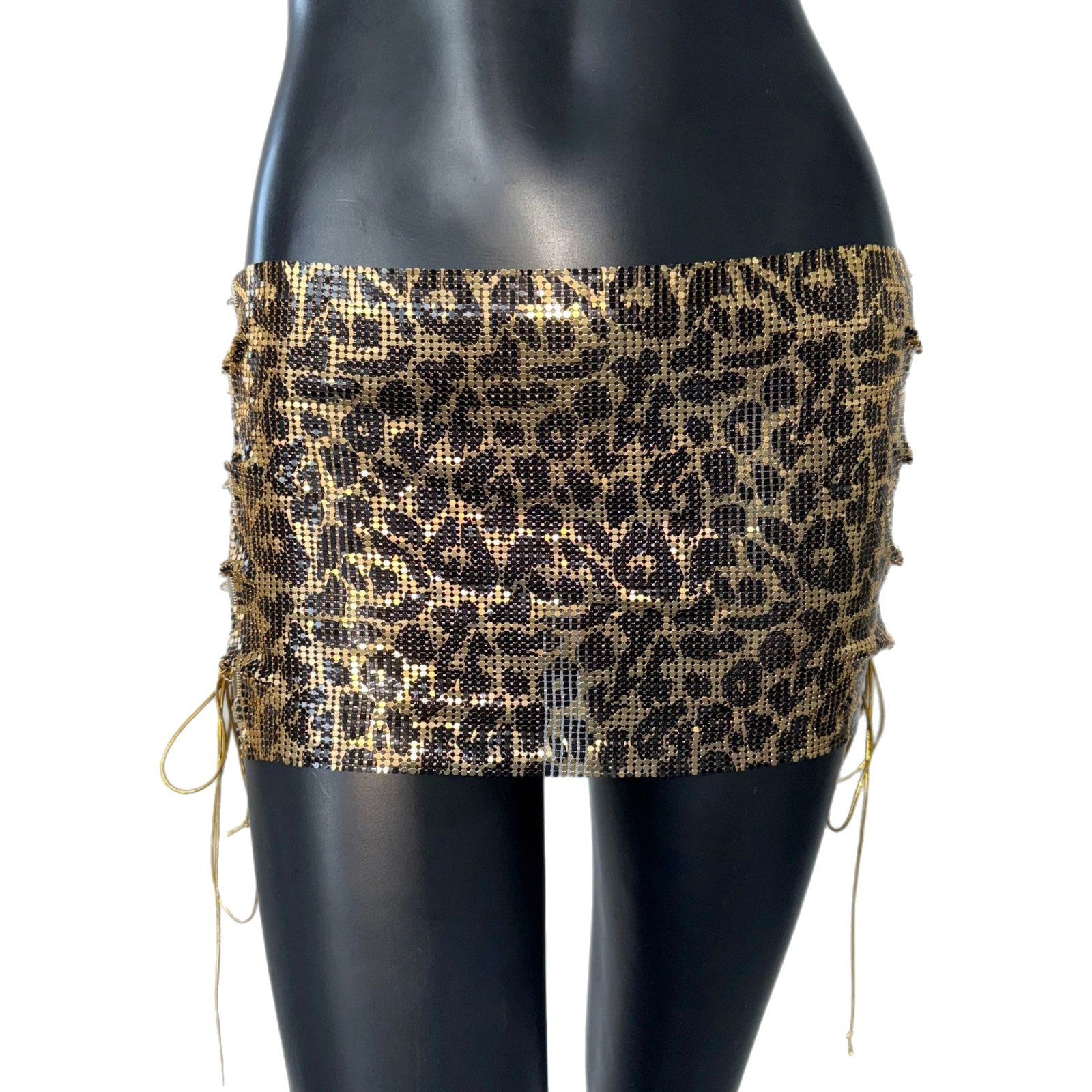 Miniskirt Metal Sequins Lace-up Skirt - kinko