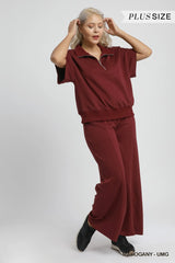 Umgee Full Size Half-Zip Short Sleeve Top Plus Size - kinko