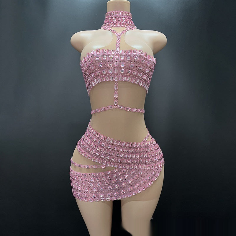 High-end And Fashionable Rhinestone Tube Top Short Skirt Top Vest - kinko