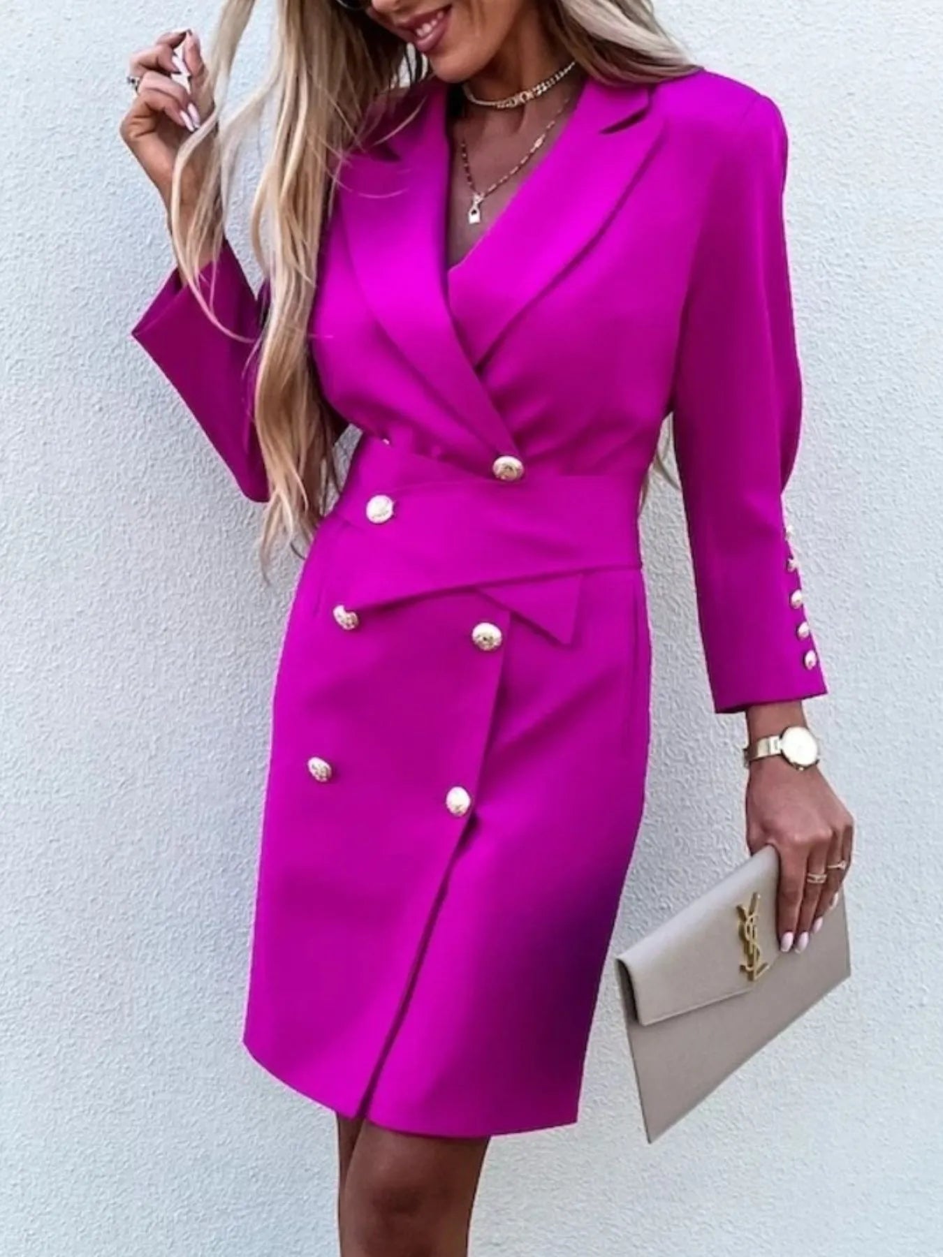 Double-Breasted Lapel Collar Longline Blazer - kinko