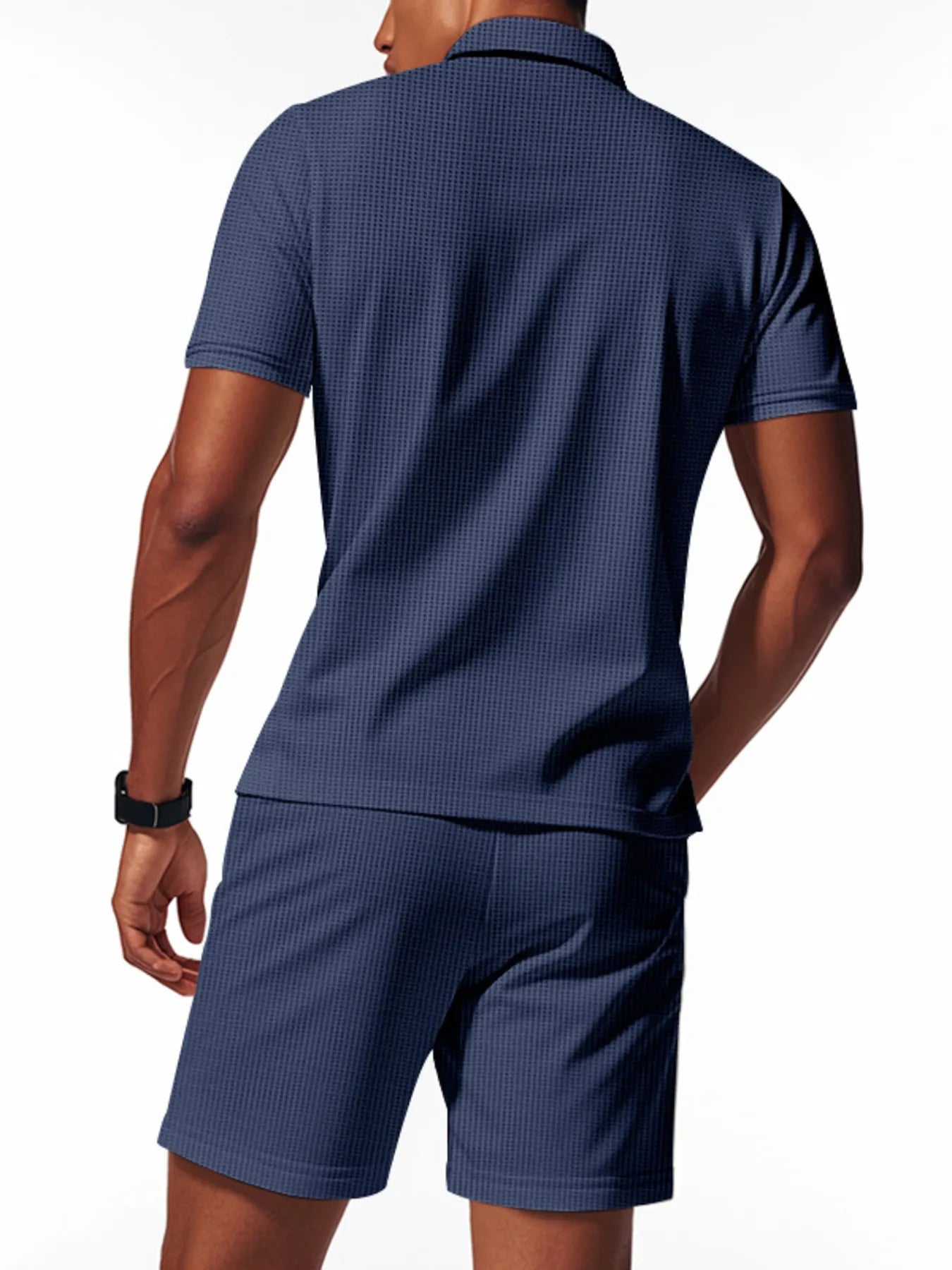 Men's Plus Size Quarter Zip Short Sleeve Top and Shorts Set - kinko