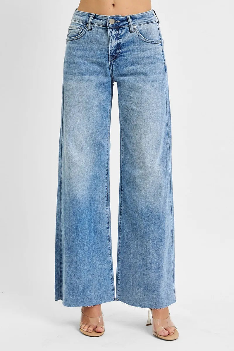 RISEN Full Size Tummy Control High Rise Ankle Palazzo Jeans Plus Size - kinko