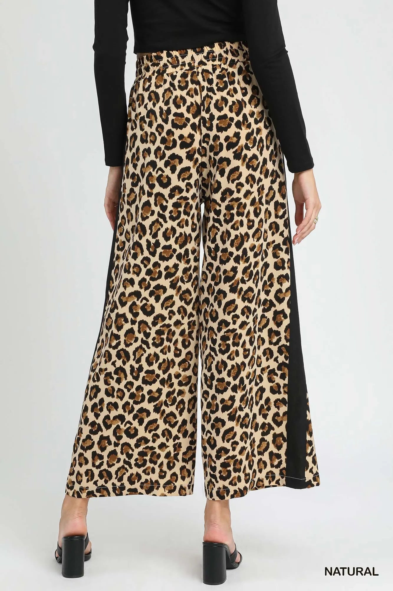 Umgee Leopard Print Wide-Leg Drawstring Pants - kinko