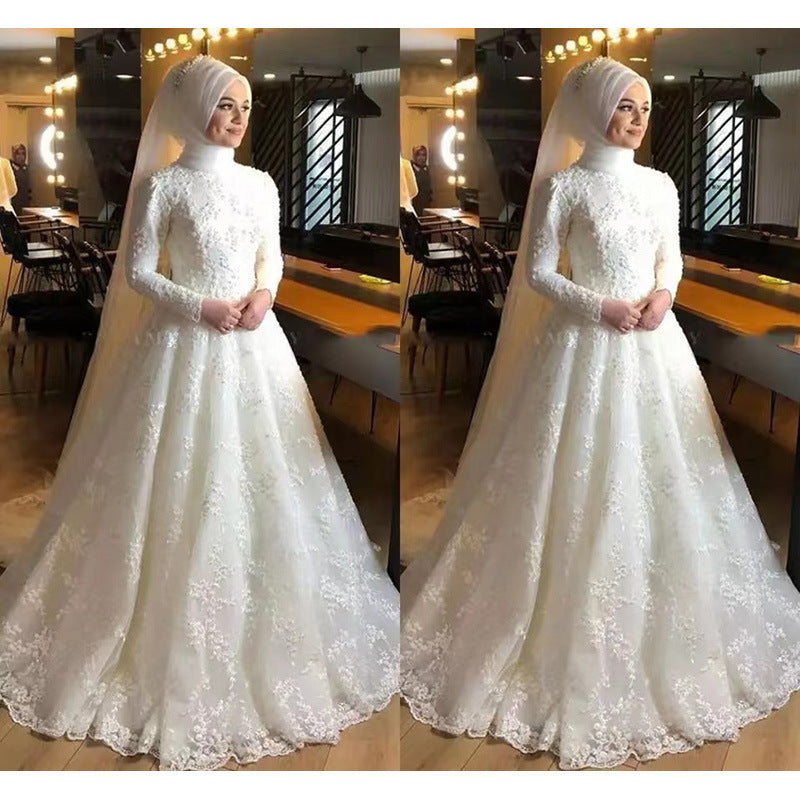 Long Sleeve White Dignified Wedding Dress - kinko