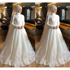 Long Sleeve White Dignified Wedding Dress - kinko