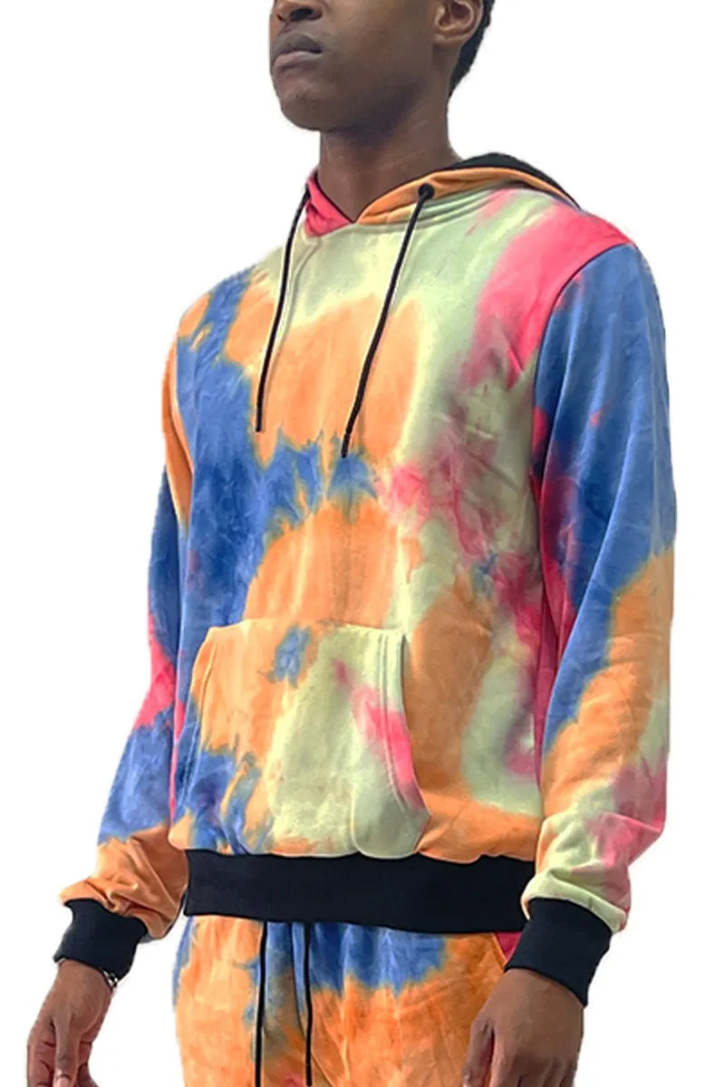 WEIV Men's Full Size Drawstring Cotton Tye Dye Hoodie Plus Size - kinko