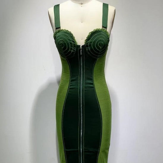 Army Green Sling Slim Temperament Dress - kinko