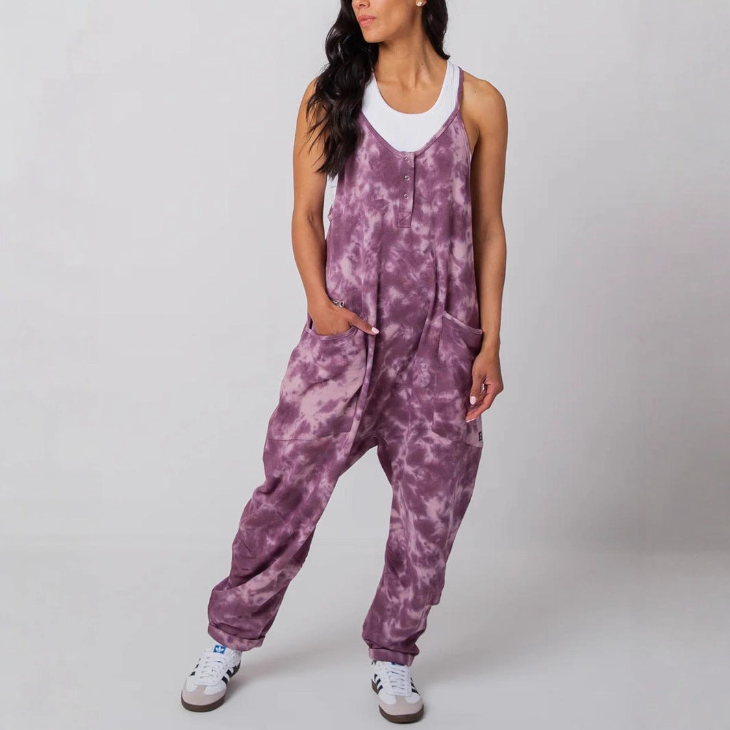 Fashion Plaid Colored Mosaic Loose Casual Jumpsuit - kinko