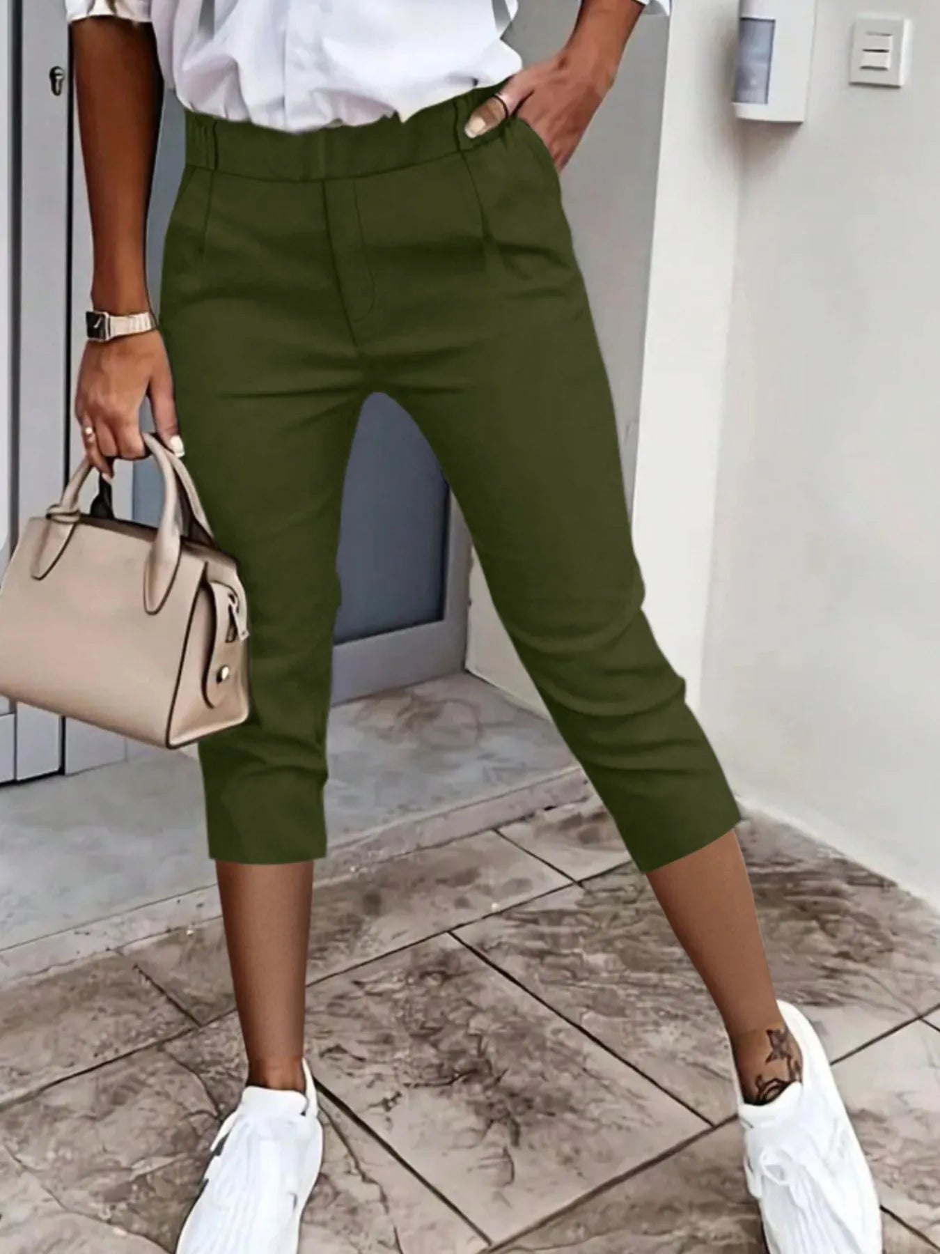 Pleated Detail Pants with Pockets - kinko