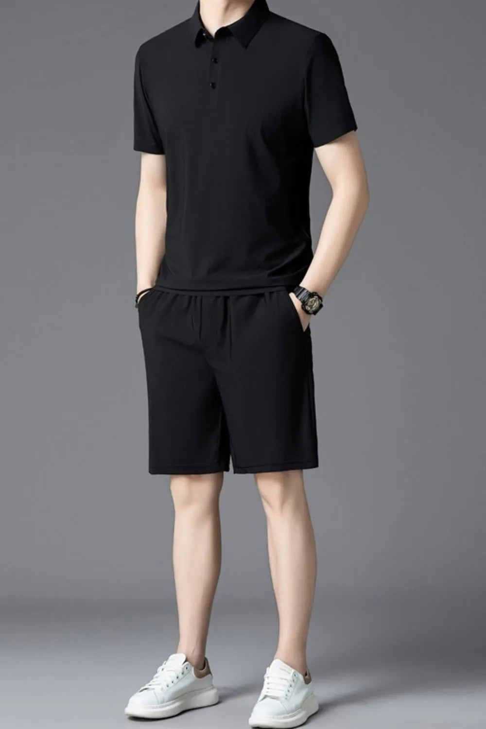 Men's Plus Size Short Sleeve Polo and Shorts Set - kinko