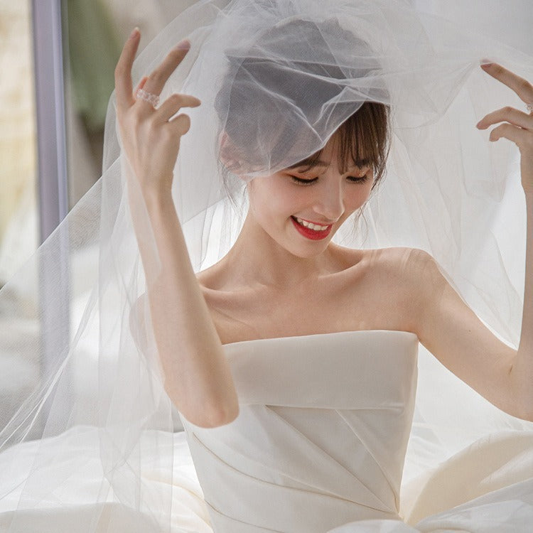 Women's Satin Tube Top Simple Elegant French Style Large Tail Elegant Wedding Dress - kinko