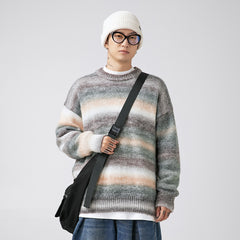 Japanese Gradient Satin Dyed Round Neck Sweater For Men And Women Fall Winter Coat