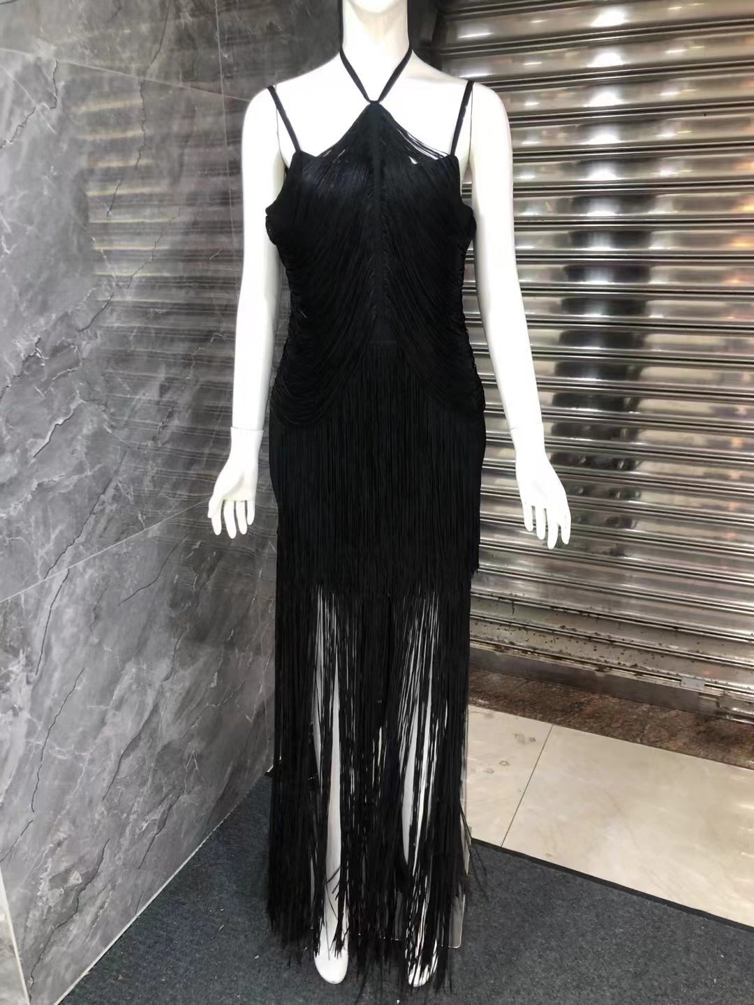 Green Halter Spaghetti Straps Tassel Dinner Ball Dress - kinko