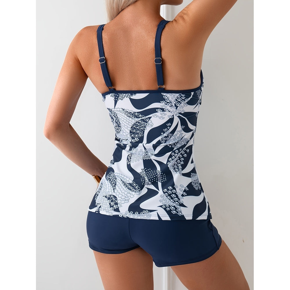 European And American New Women's Slim Fit Printed Boxer Shorts Two-piece Swimsuit Set - kinko