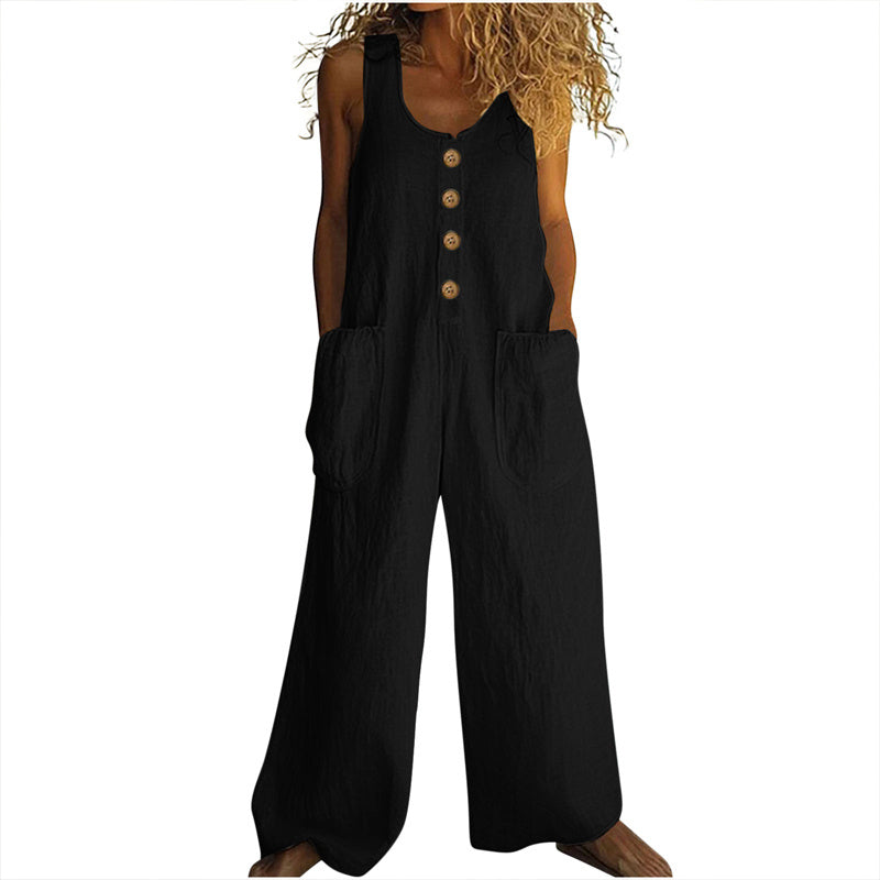 Women's Elegant Wide-Leg Jumpsuit - Button Front Formal & Casual Romper, Lightweight Wear - kinko
