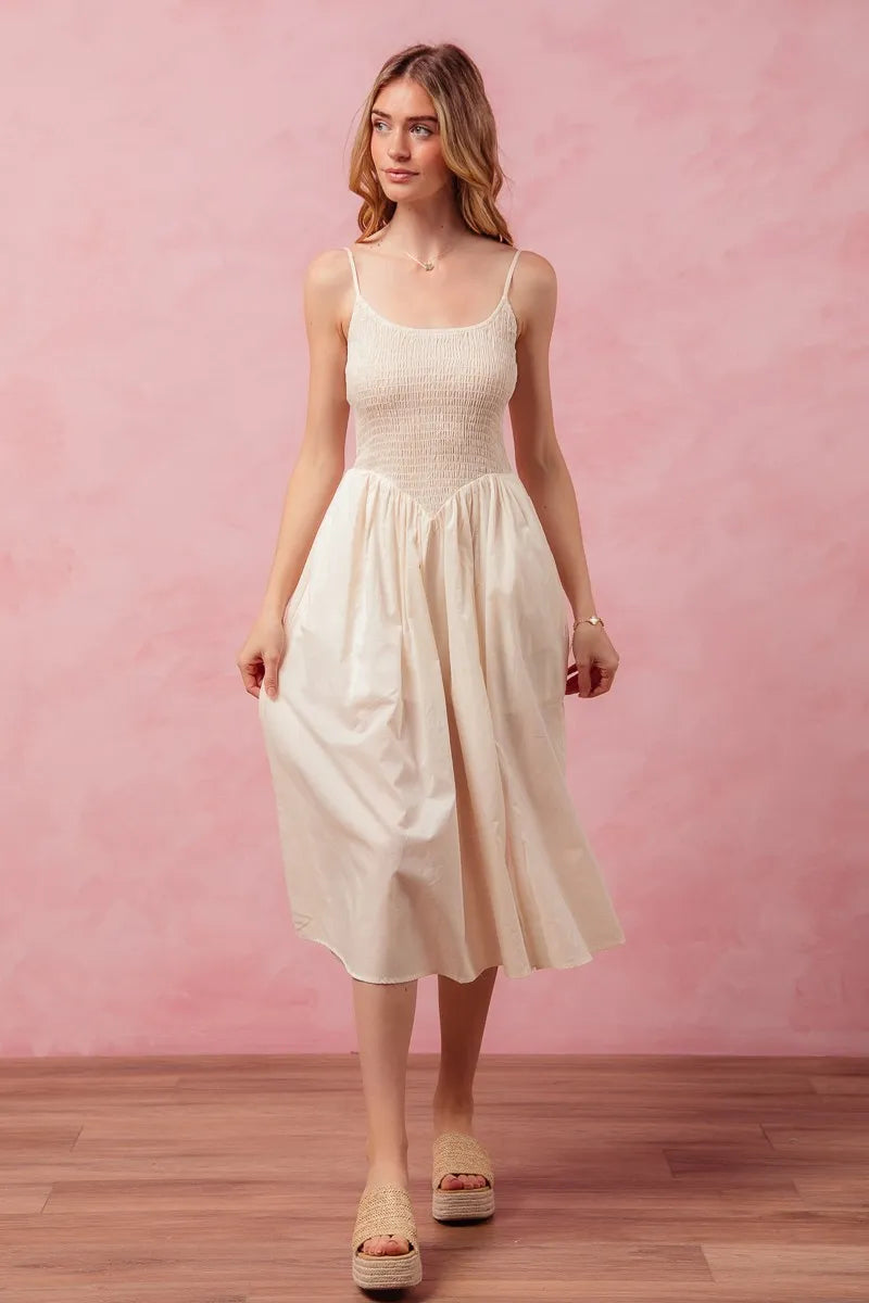 SO ME Smocked Sleeveless Casual Everyday Dress With Slit - kinko