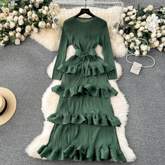 Cake Heavy Industry Pleated Slim Long Dress - kinko